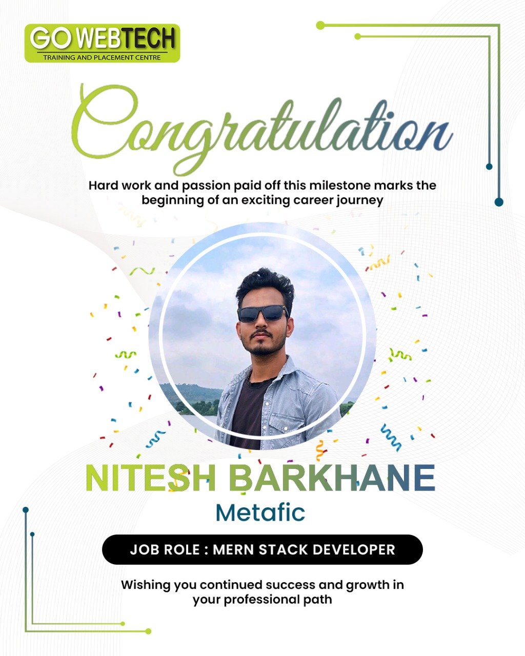 Nitesh Barkhane Mern stack developer Placed Candidate at GoWebTech